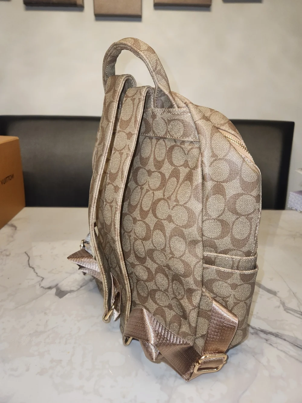 Coach Beige/Tan Signature Pattern Backpack - Picture 3 of 4